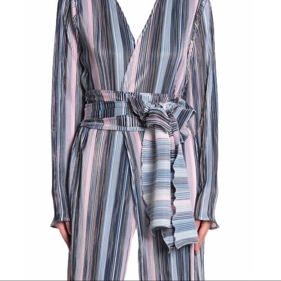 Long Sleeve Plisse Striped Long Kimono Robe Cover Up by TOV NEW - Picture 2 of 4